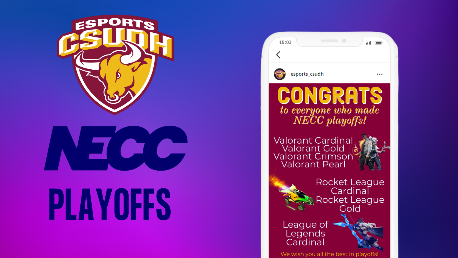 Photo of Esports logo and Instagram post of NECC Playoffs